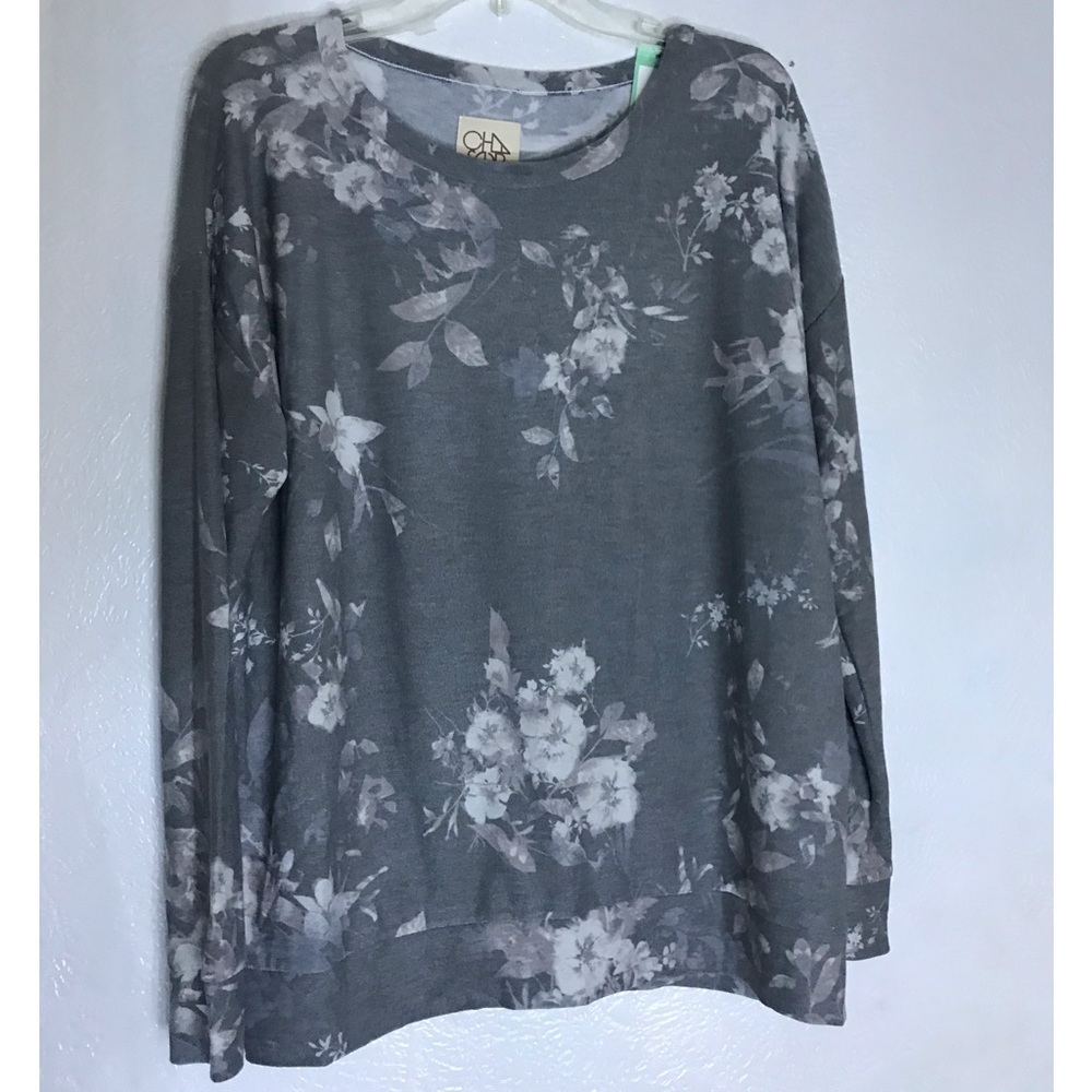 NWOT CHASER grey floral soft stretch shirt top XXL